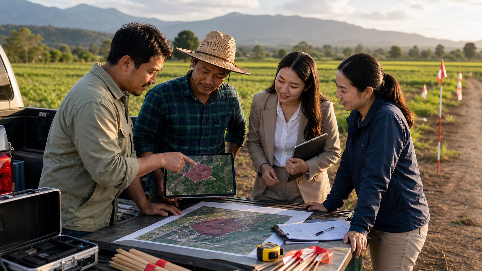 Multiple professions review land parcel data together in the field